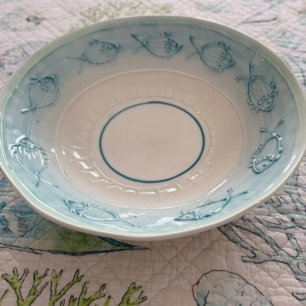 Maioliche Jessica, Italy Embossed Ceramic Fish Large Serving Bowl Coastal 13
